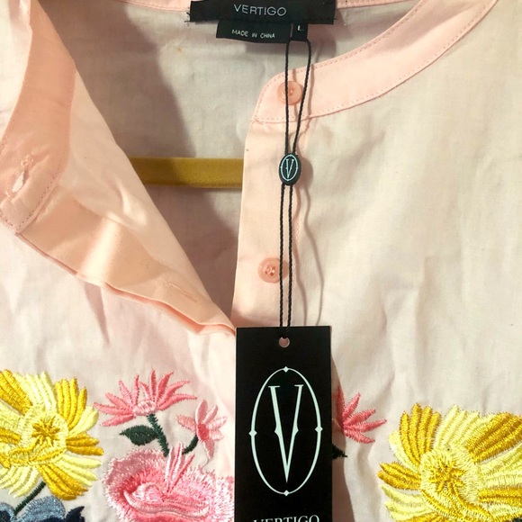 NWT, Vertigo Pink Embroidered Bubble Blouse L - Picture 3 of 8
